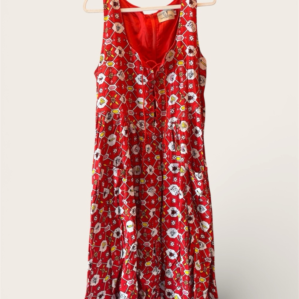 Fashion Brand Company Farm Chores Midi Dress in Red Bugs - 1X